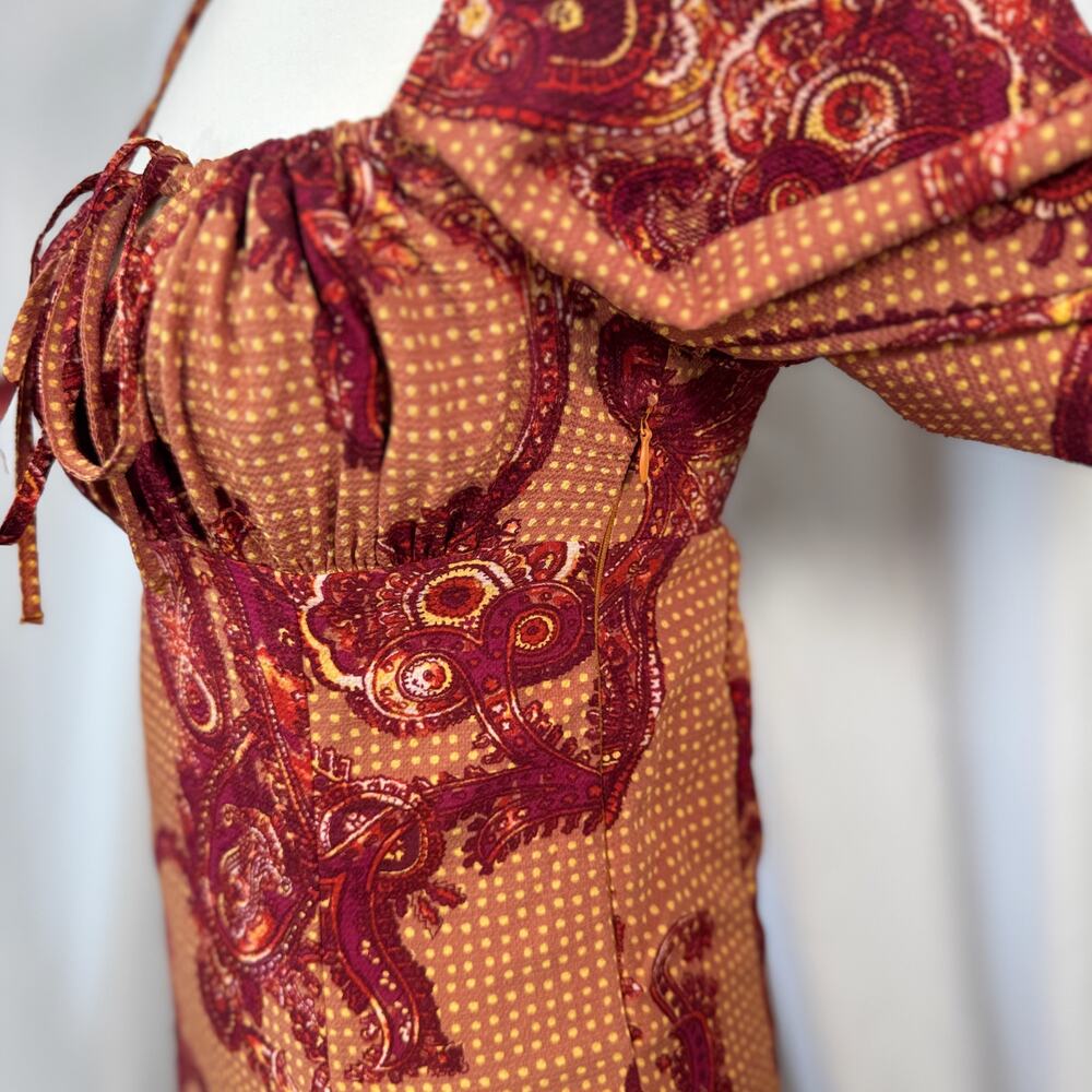 Urban Outfitters Paisley Mini Dress Smocked Balloon Sleeve Boho Small Peasant - Picture 13 of 16